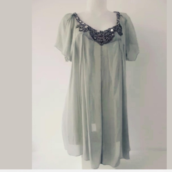Beautiful light green/grey jewelled ANTIK BATIK dress tunic. Size medium. - Picture 2 of 4